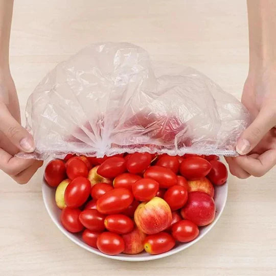100Pcs Disposable Plastic Bag Food Cover Wrap Elastic Food Bag