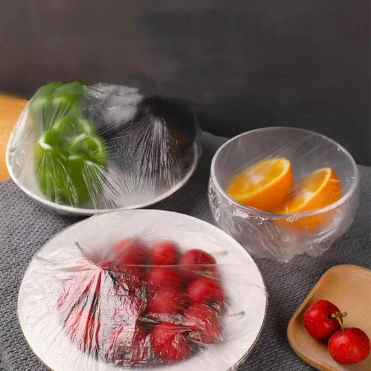 100Pcs Disposable Plastic Bag Food Cover Wrap Elastic Food Bag