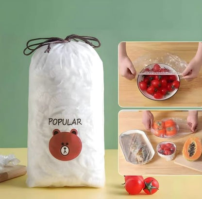 100Pcs Disposable Plastic Bag Food Cover Wrap Elastic Food Bag
